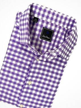 David Donahue Purple Gingham Button Down | 17